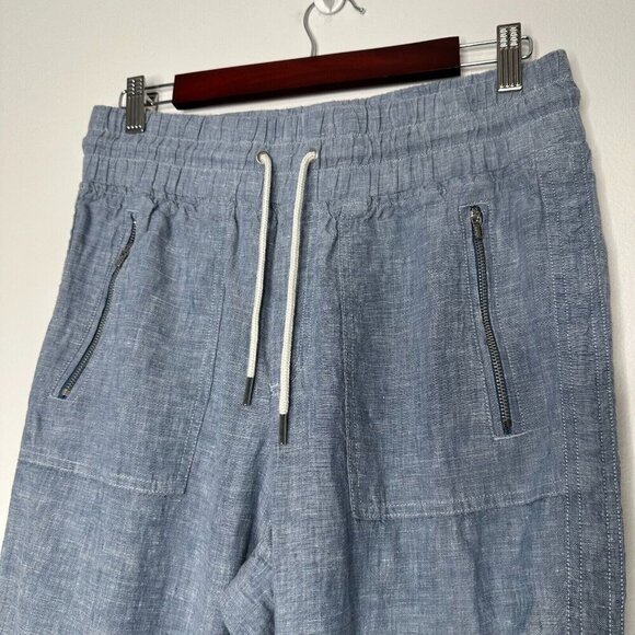 Athleta Cabo Linen Jogger Pants Size 8 Blue Drawstring Pockets 530642 - Picture 9 of 10